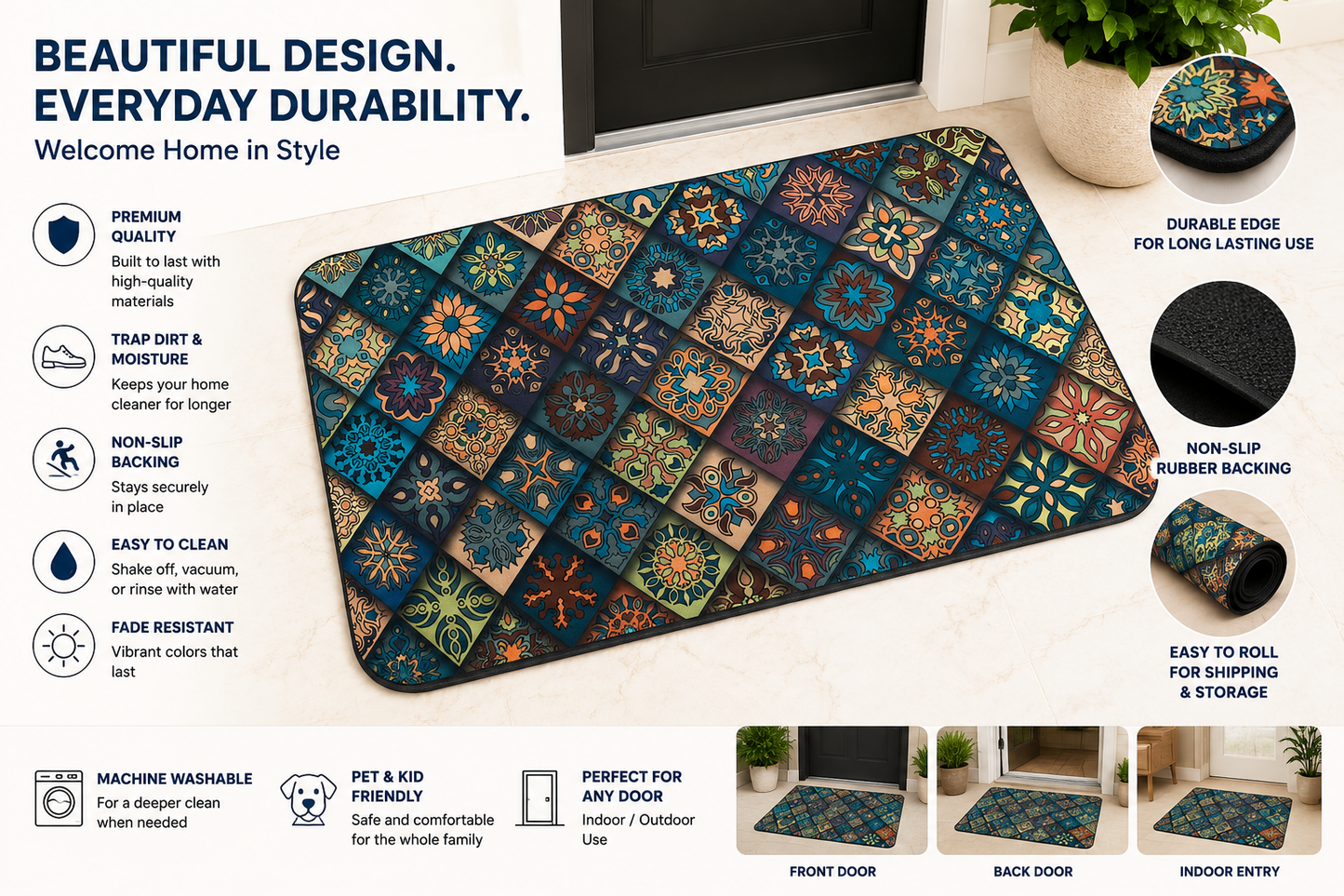 Premium Non-Slip Door Mat – Stylish, Durable & Super Absorbent Floor Mat for Indoor & Outdoor Use