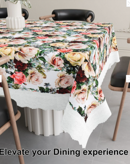 White Rose Printed Table Cover
