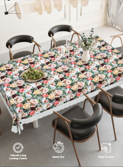 White Rose Printed Table Cover