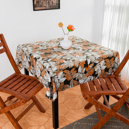 Black Orange Leaf Double Side Printed Table Cover