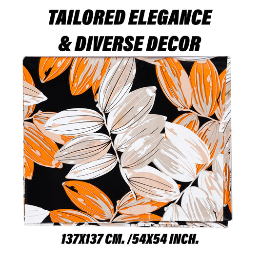 Black Orange Leaf Double Side Printed Table Cover