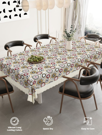 White Rangoli Printed Table Cover
