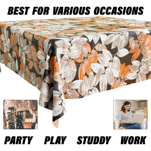 Black Orange Leaf Double Side Printed Table Cover