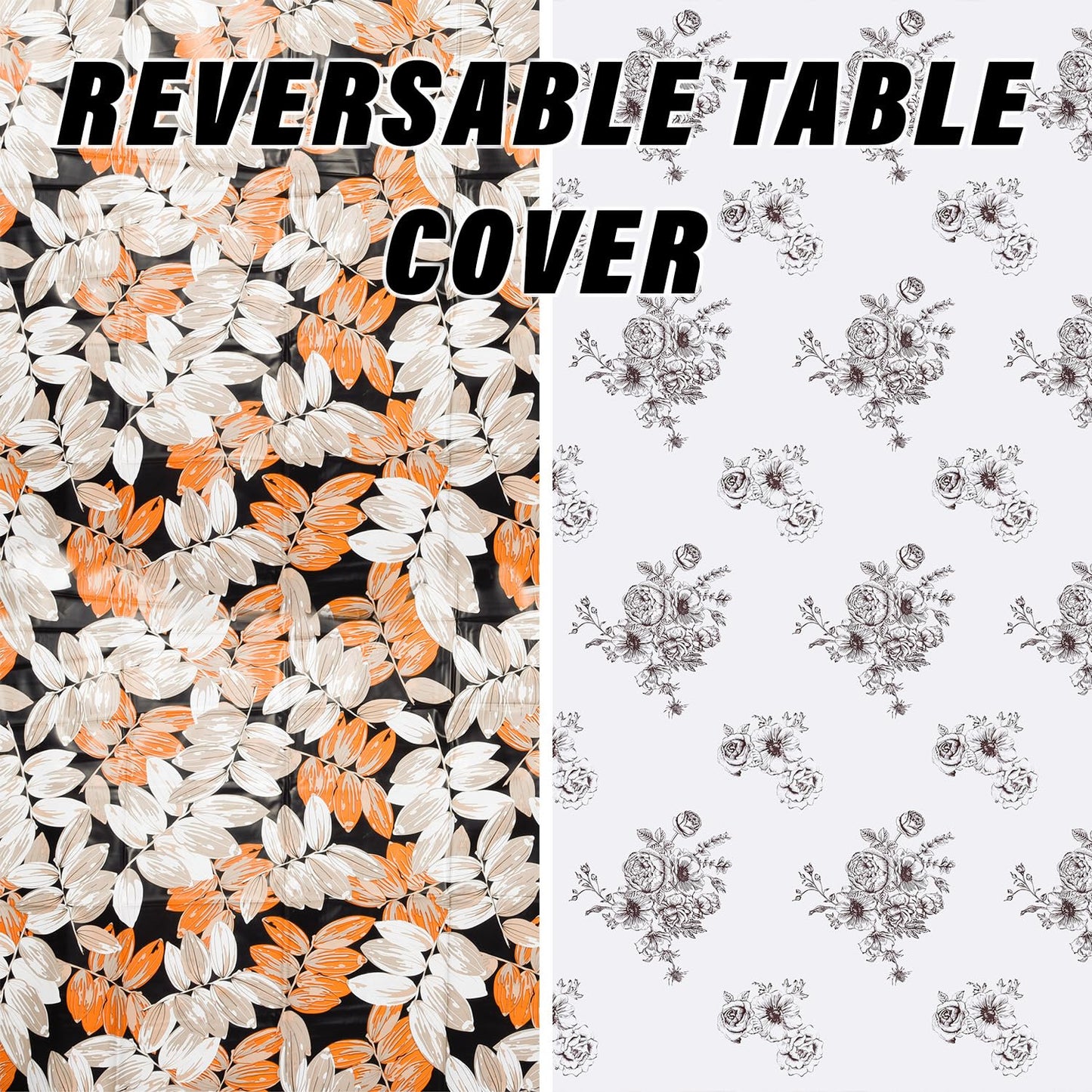 Black Orange Leaf Double Side Printed Table Cover