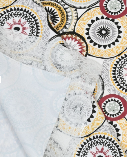 White Rangoli Printed Table Cover