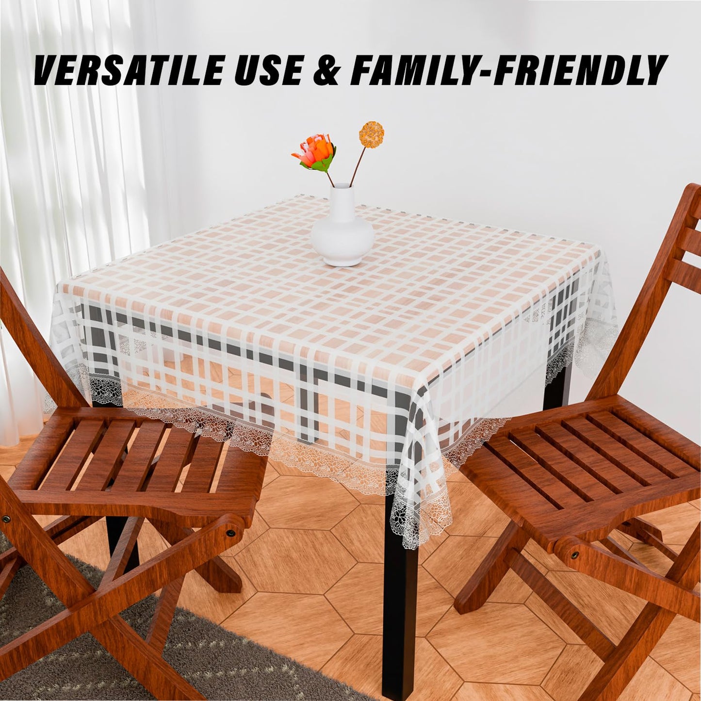 White Check Printed Table Cover