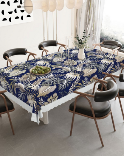 Blue Green Leaf Printed Table Cover