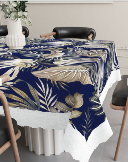 Blue Green Leaf Printed Table Cover