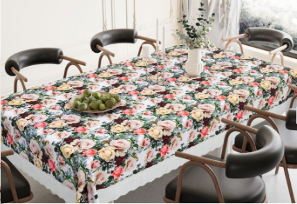 White Rose Printed Table Cover