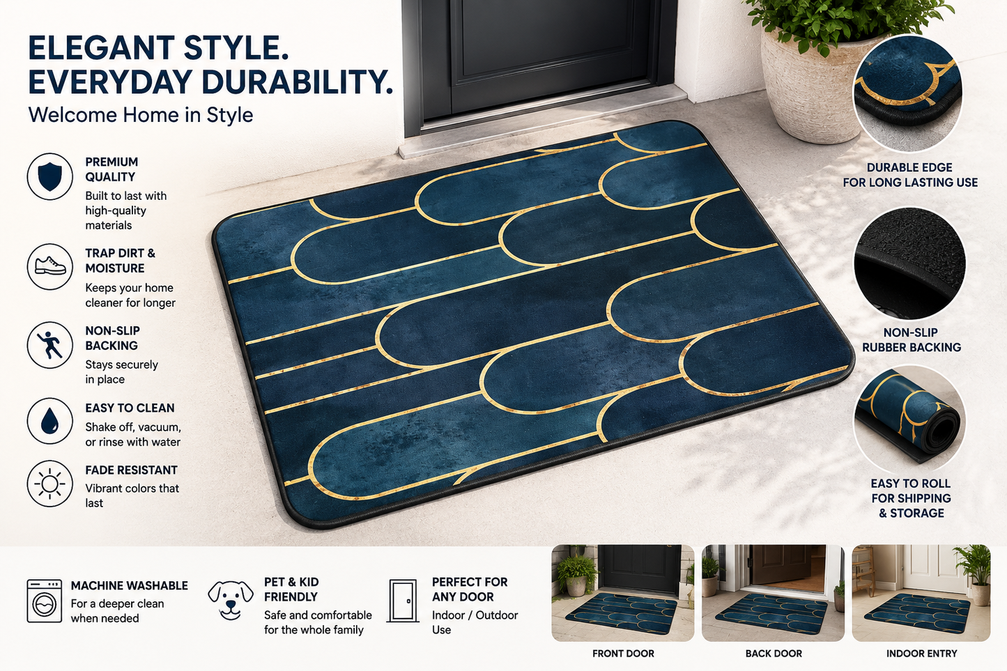 Premium Non-Slip Door Mat – Stylish, Durable & Super Absorbent Floor Mat for Indoor & Outdoor Use