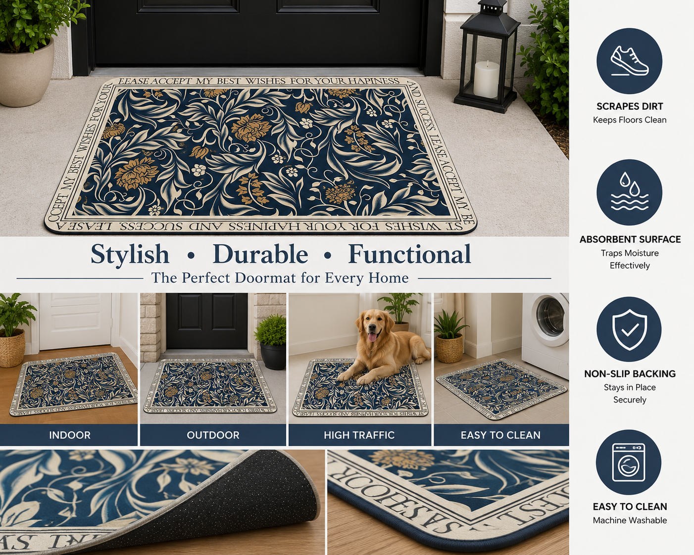 Premium Non-Slip Door Mat – Stylish, Durable & Super Absorbent Floor Mat for Indoor & Outdoor Use