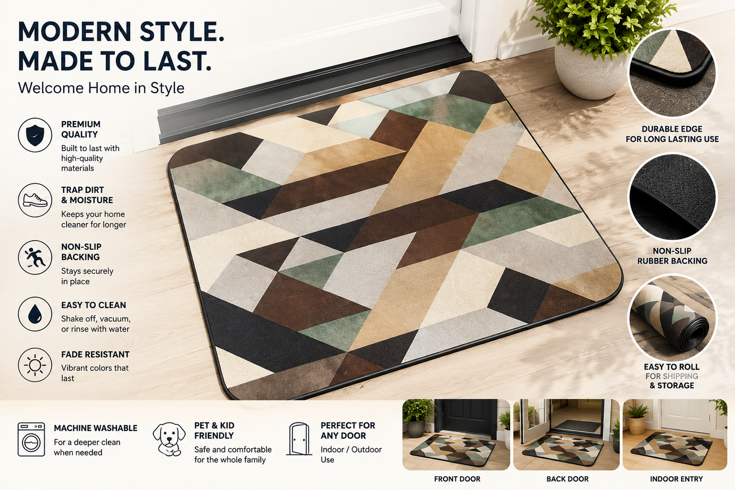 Premium Non-Slip Door Mat – Stylish, Durable & Super Absorbent Floor Mat for Indoor & Outdoor Use