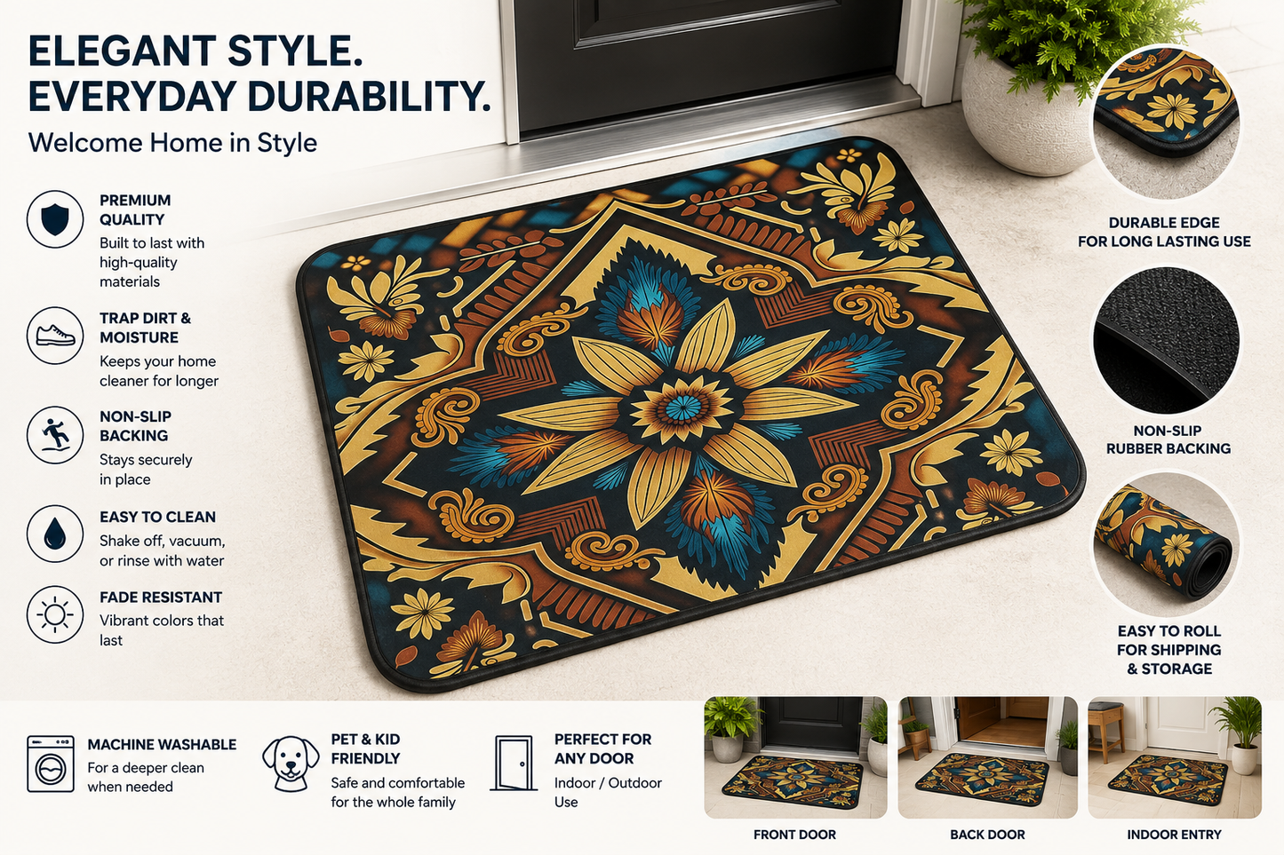 Premium Non-Slip Door Mat – Stylish, Durable & Super Absorbent Floor Mat for Indoor & Outdoor Use