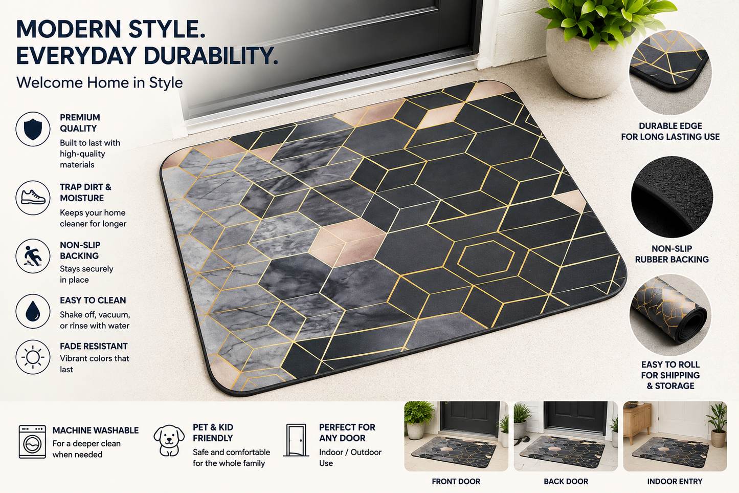 Premium Non-Slip Door Mat – Stylish, Durable & Super Absorbent Floor Mat for Indoor & Outdoor Use