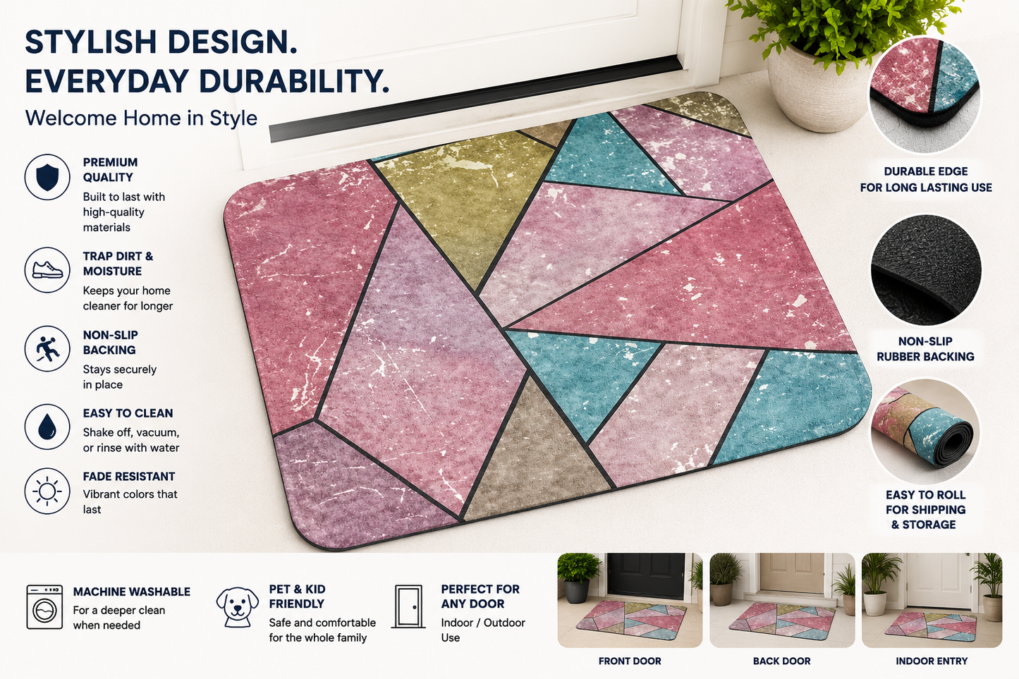 Premium Non-Slip Door Mat – Stylish, Durable & Super Absorbent Floor Mat for Indoor & Outdoor Use