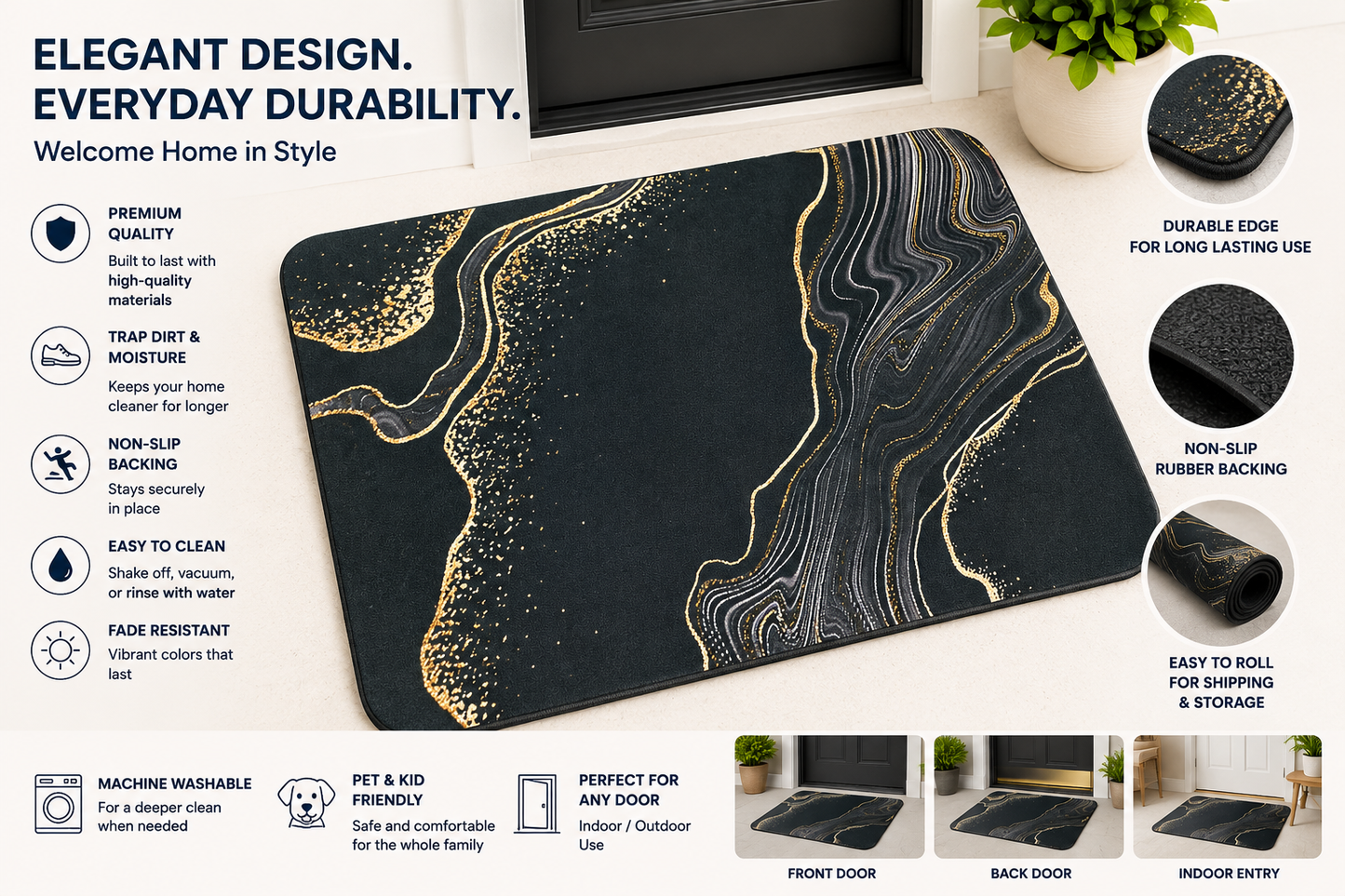 Premium Non-Slip Door Mat – Stylish, Durable & Super Absorbent Floor Mat for Indoor & Outdoor Use