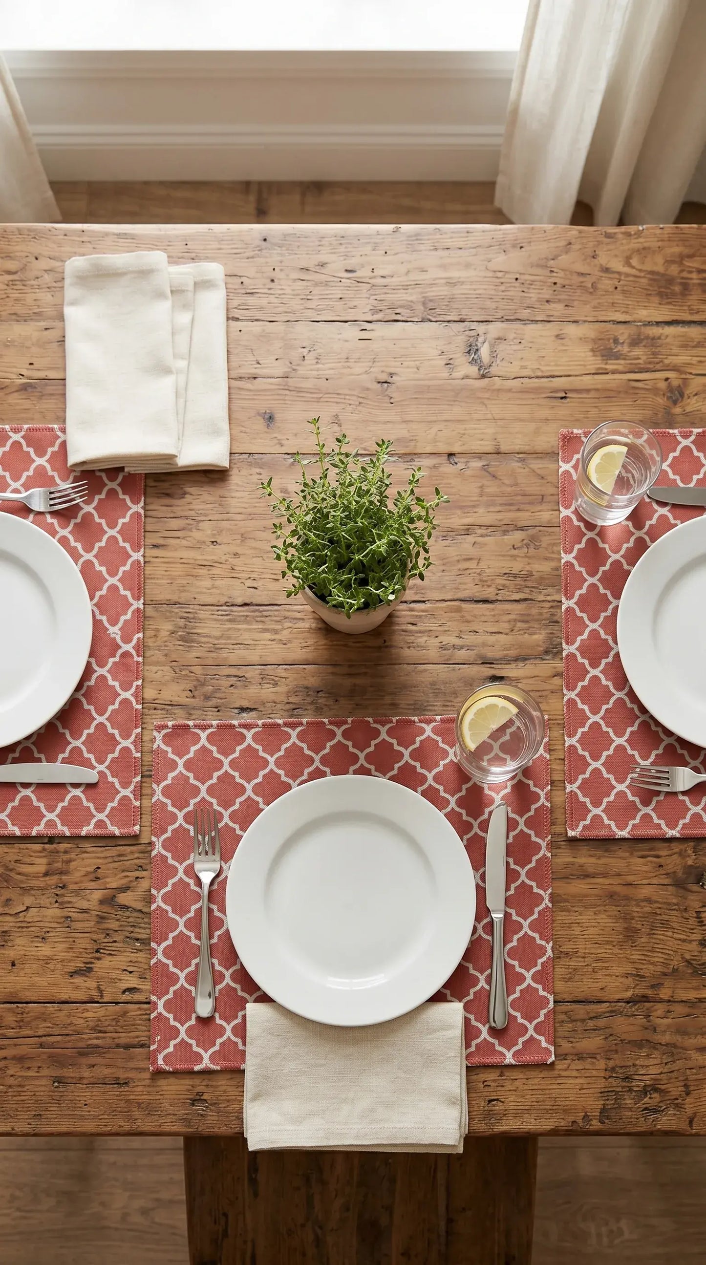 Red Geometric Anti-Slip Dining Table Mat