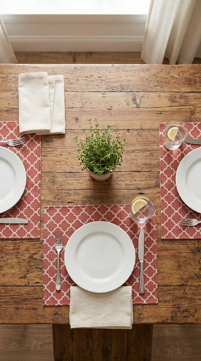Red Geometric Anti-Slip Dining Table Mat