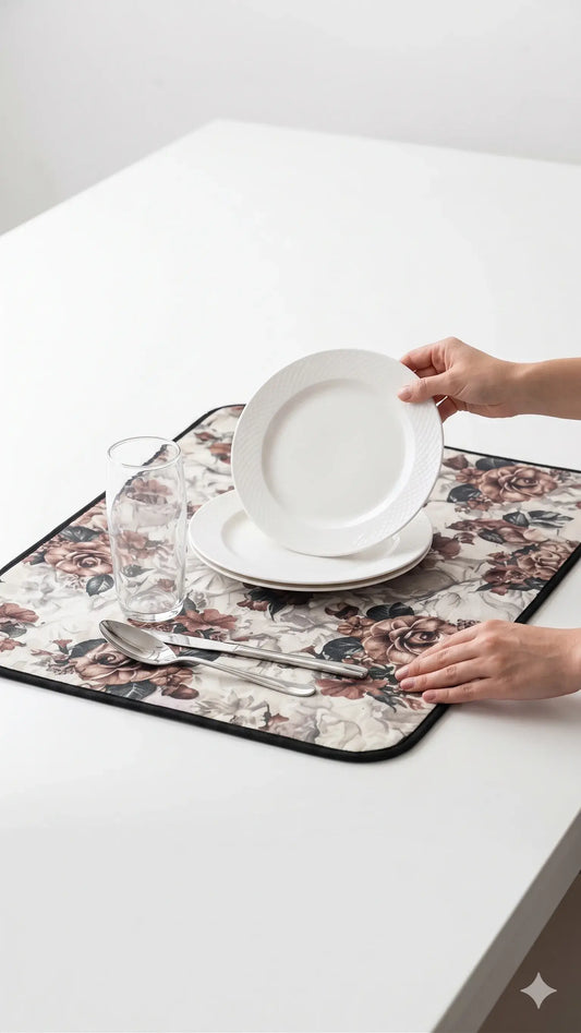 Floral Printed Dish Dry Mat for Kitchen