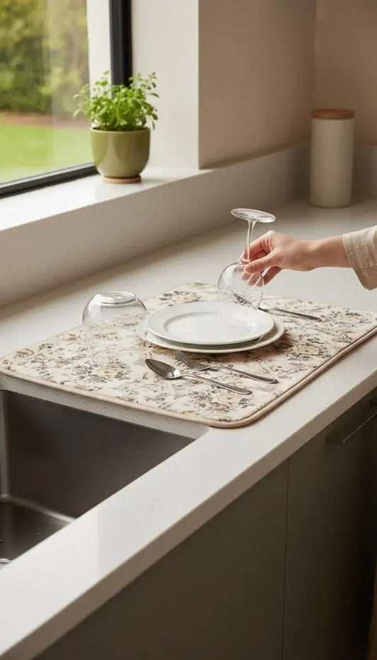 Floral Dish Dry Mat for Kitchen Counter