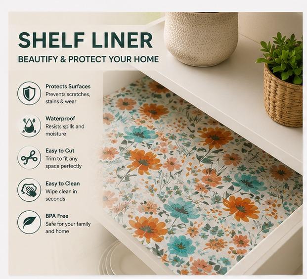 Premium Anti-Slip Shelf & Drawer Liner – Easy Roll & Space Saving Design
