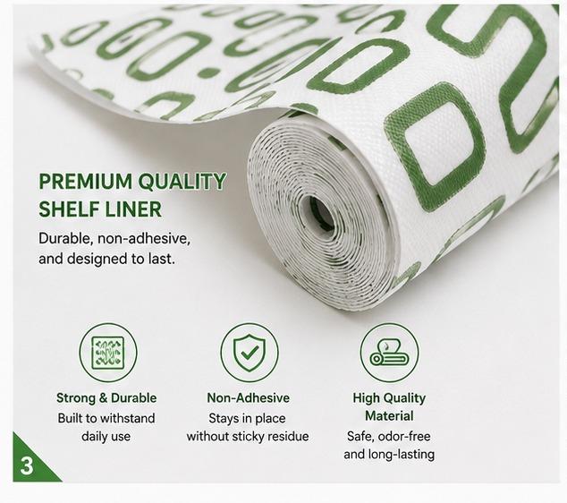 Premium Anti-Slip Shelf & Drawer Liner – Easy Roll & Space Saving Design