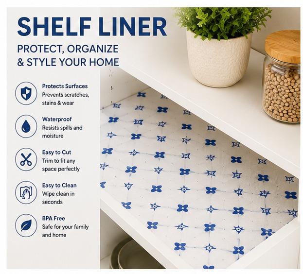 Premium Anti-Slip Shelf & Drawer Liner – Easy Roll & Space Saving Design