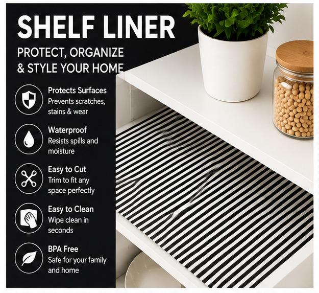 Premium Anti-Slip Shelf & Drawer Liner – Easy Roll & Space Saving Design