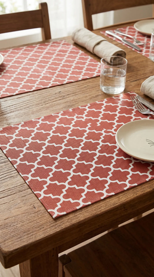 Red Geometric Anti-Slip Dining Table Mat