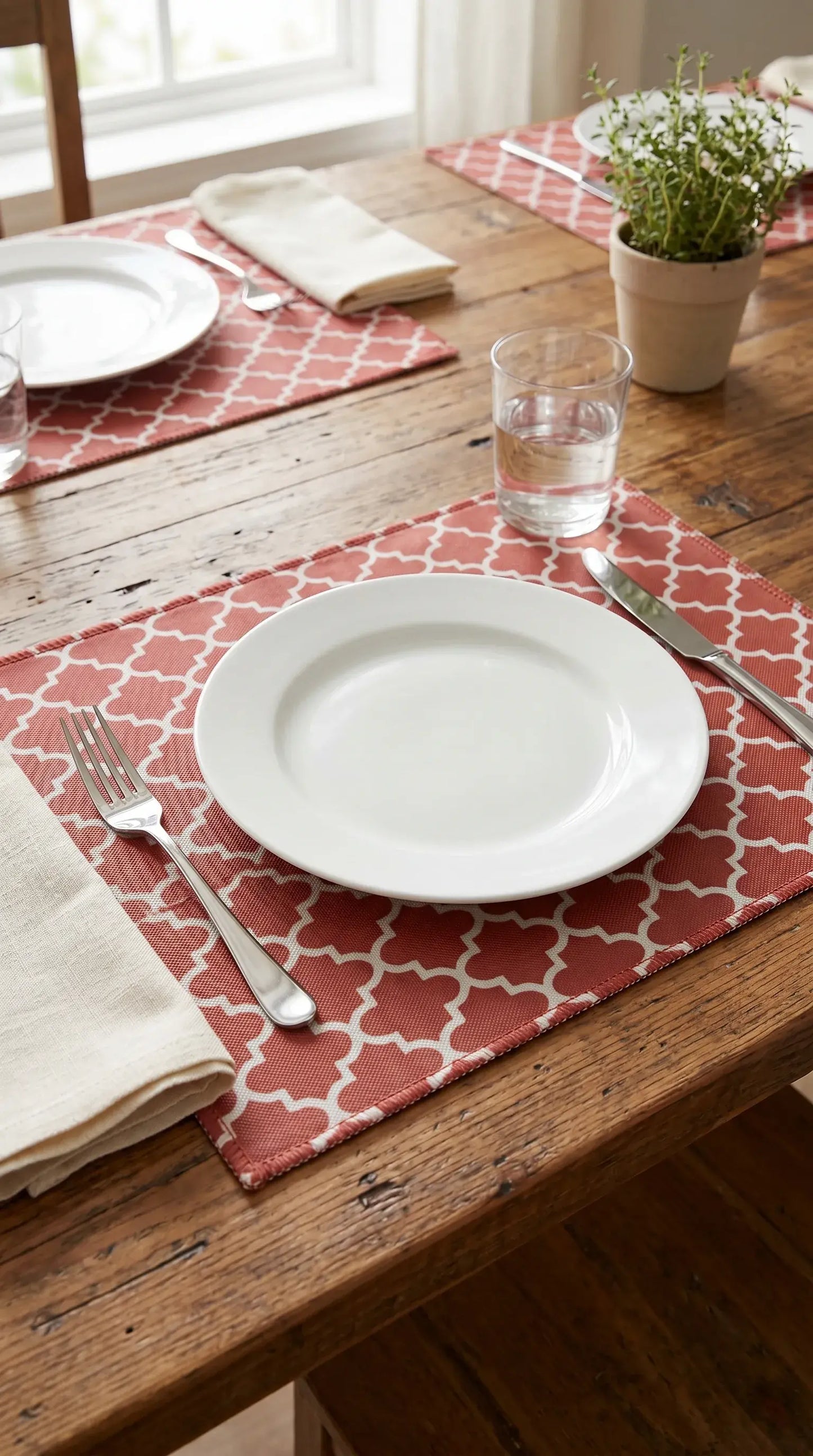 Red Geometric Anti-Slip Dining Table Mat
