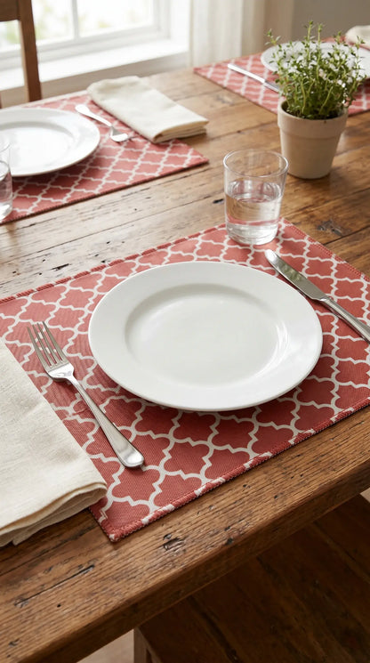 Red Geometric Anti-Slip Dining Table Mat