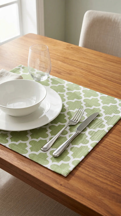 Green Geometric Anti-Slip Dining Table Mat