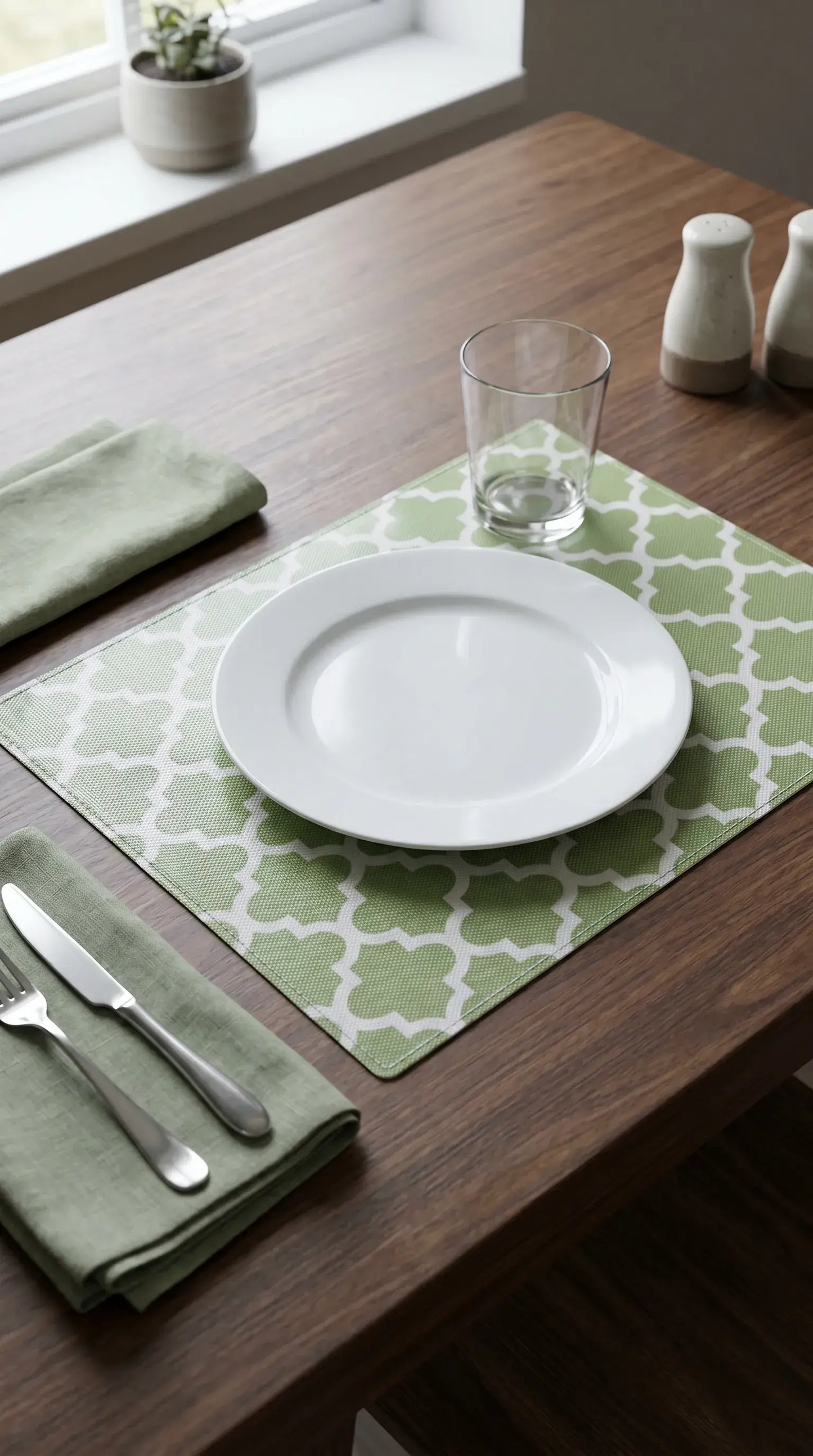 Green Geometric Anti-Slip Dining Table Mat