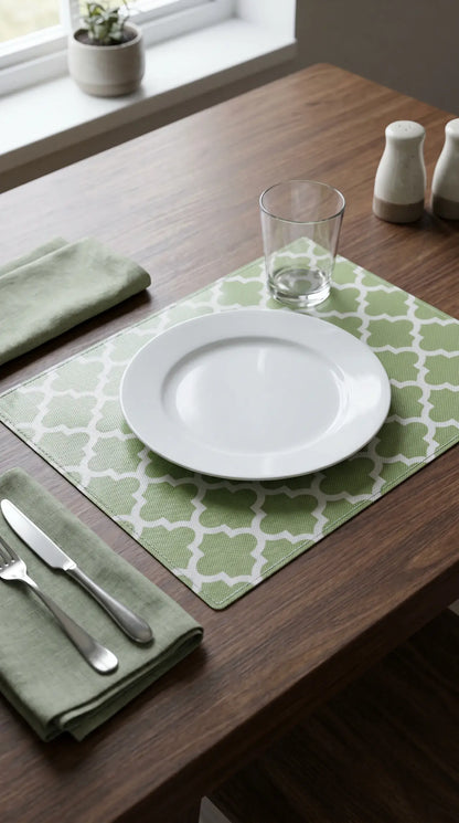 Green Geometric Anti-Slip Dining Table Mat