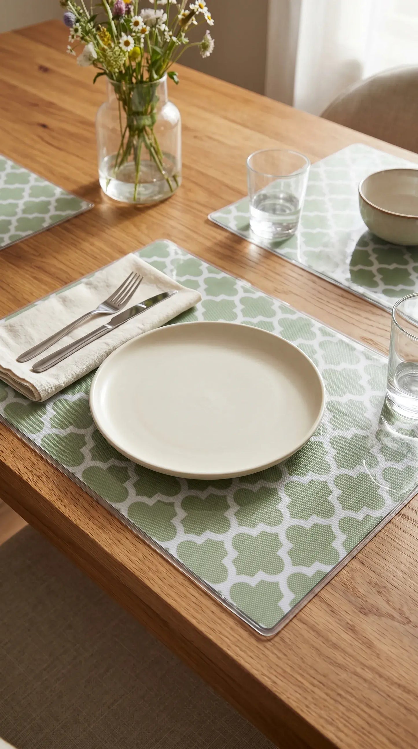 Green Geometric Anti-Slip Dining Table Mat